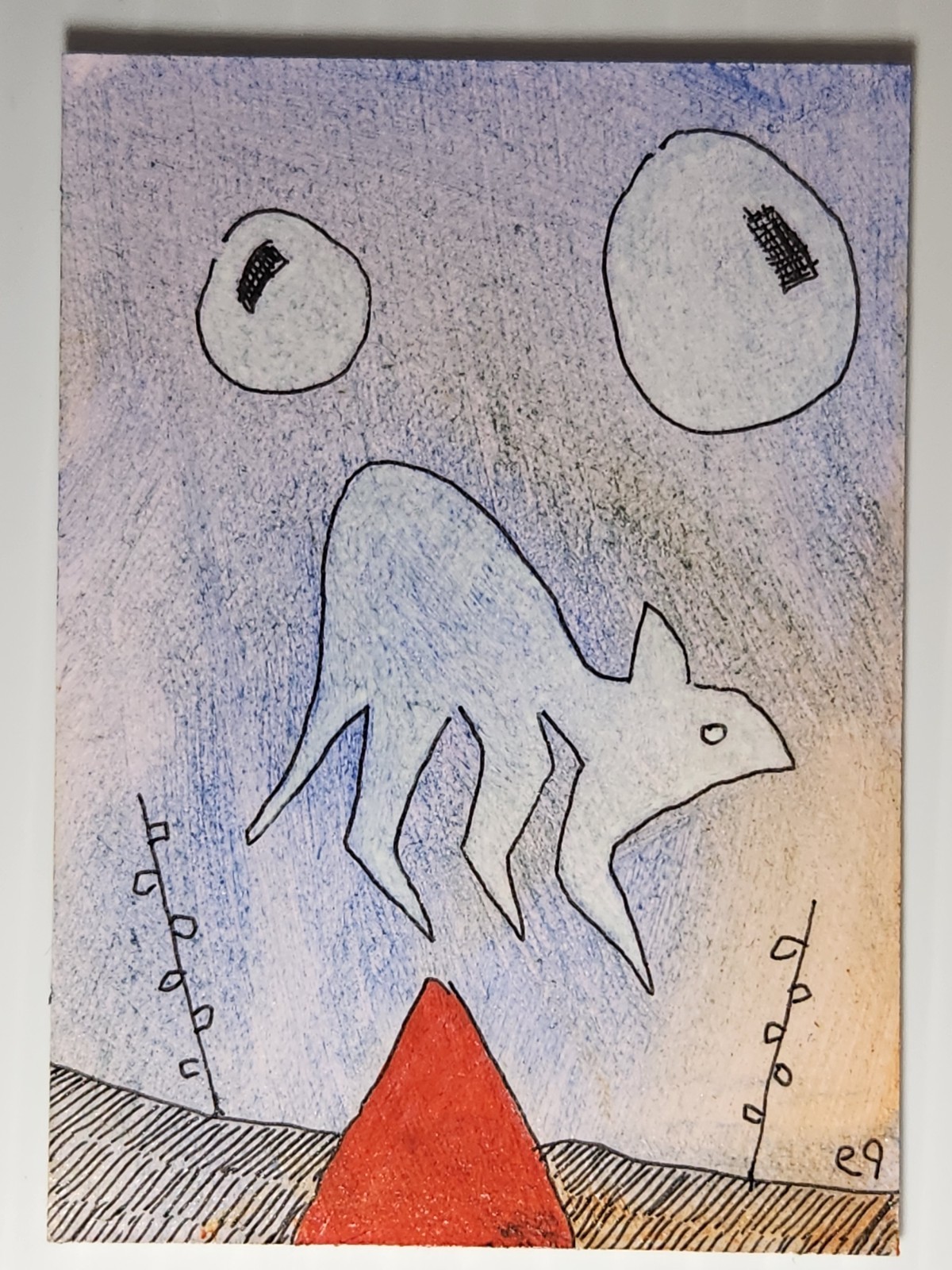 e9Art ACEO animal floating over pyramid