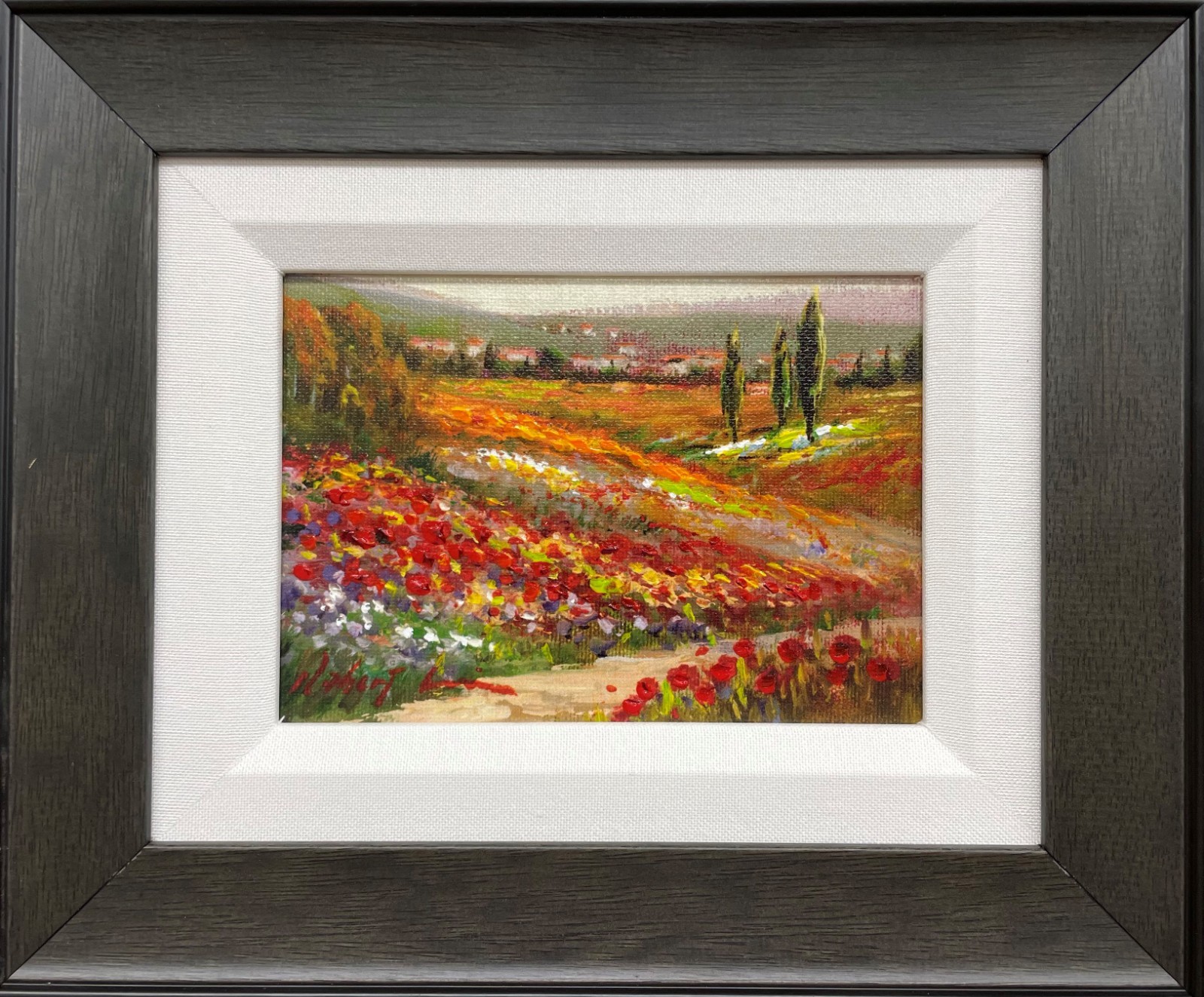 Robert Lui «Path by the Poppyfield» Signed &Embellished Impressionist Giclee Art