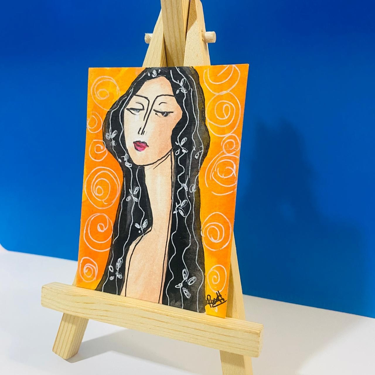 Original Abstract Female Portrait ACEO Art Card Modern Expressionist New