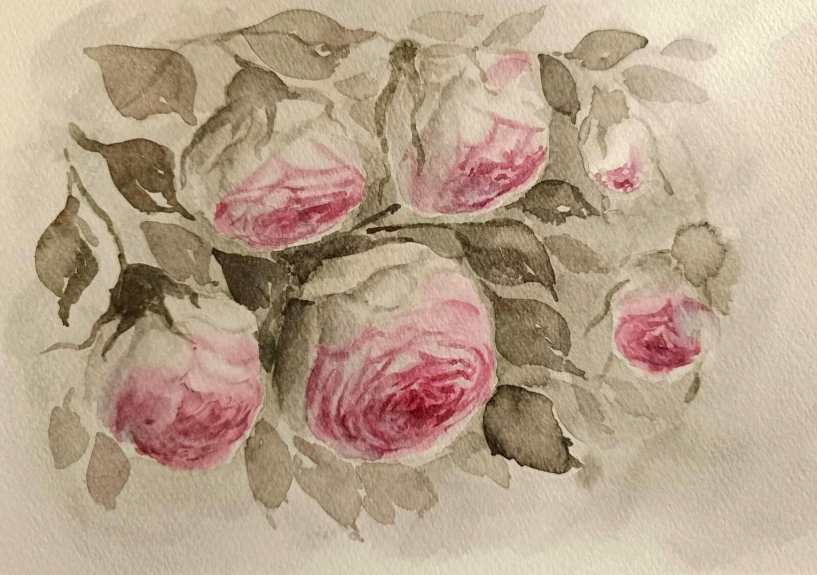 Flowers PINK POSES Original Artwork Modern Painting Floral Landscape Art Gift A5
