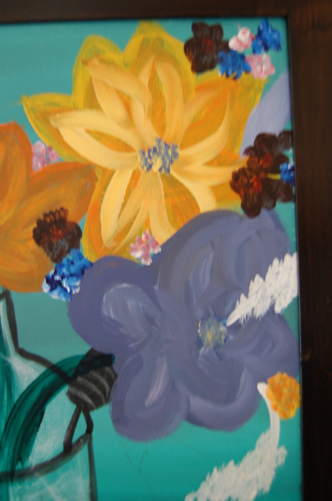 ORIGINAL FRAMED ACRYLIC MODERN ABSTRACT PAINTING OF FLOWERS ON VASE A STILL LIFE