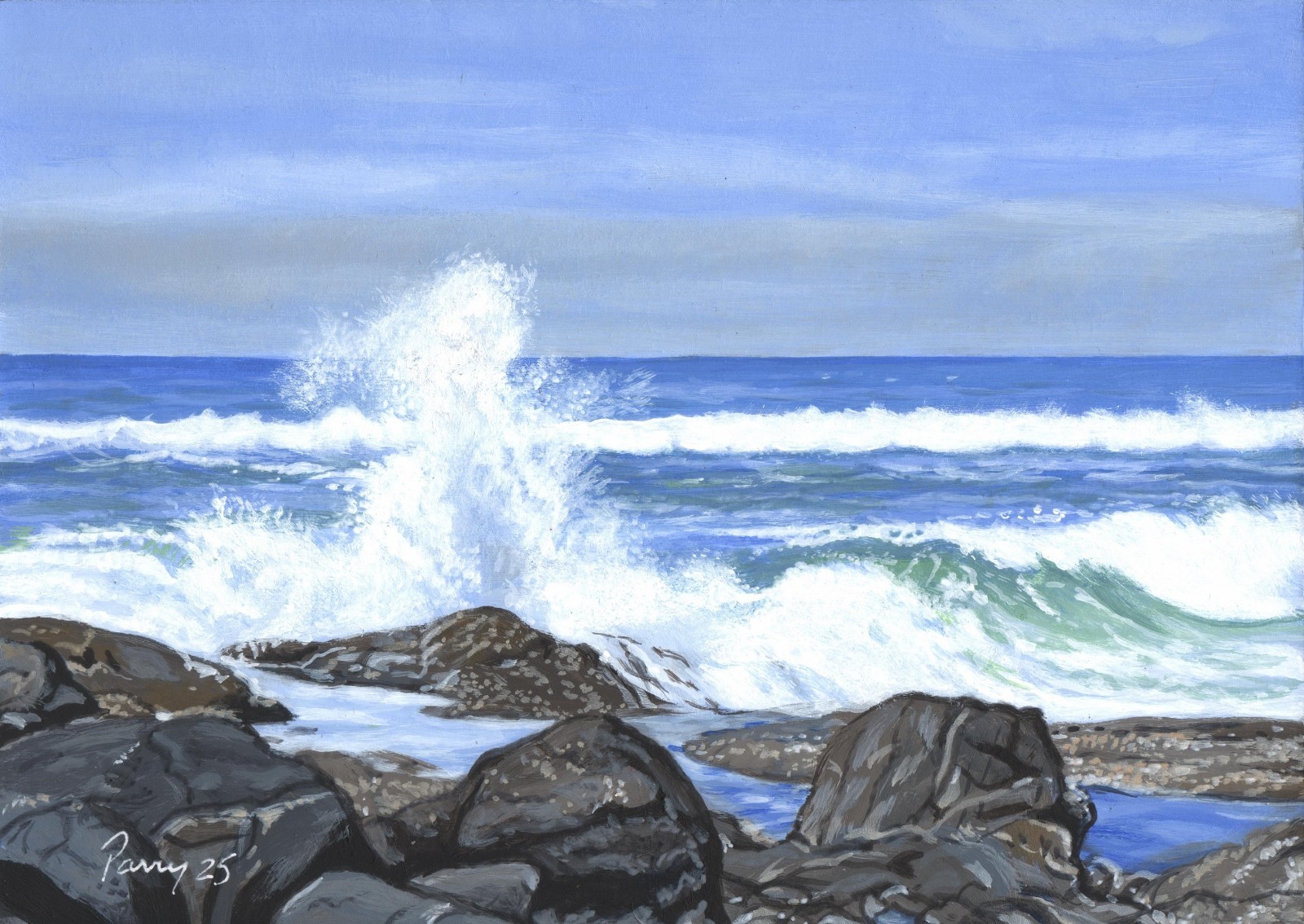 Original Seascape Painting Oregon Coast #3525 5×7 Parry Johnson