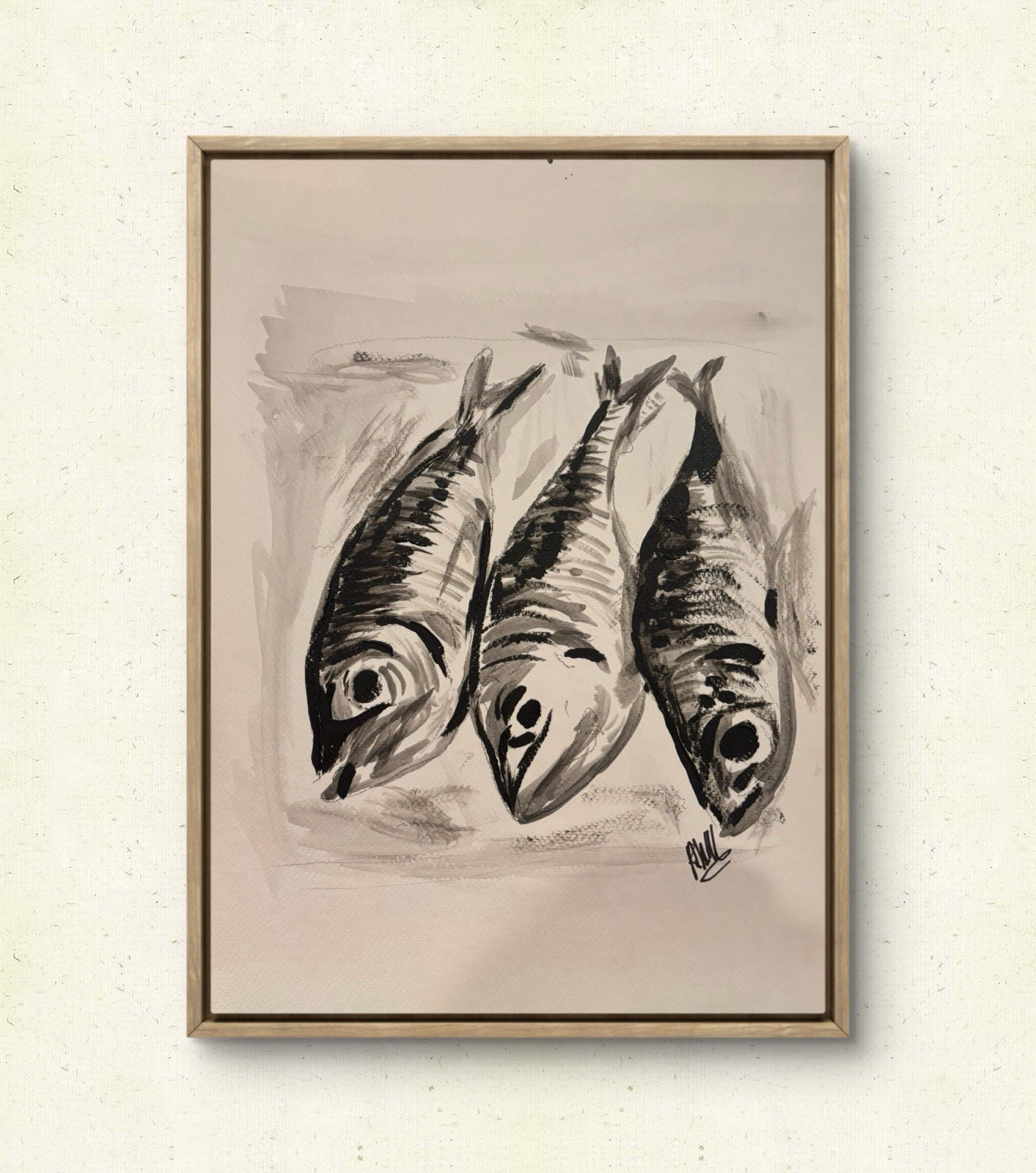 11×15 Fish Unframed Signed Acrylic Paper, Handmade, Art, Original Home Decor