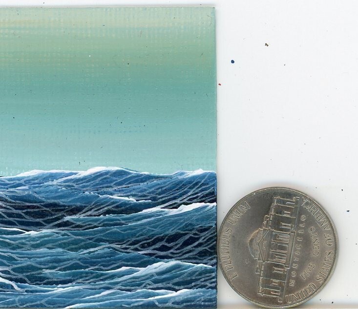 ORIGINAL 2×1.5 Acrylic Collectible Waves Seascape Ocean Sea Art Painting HYMES
