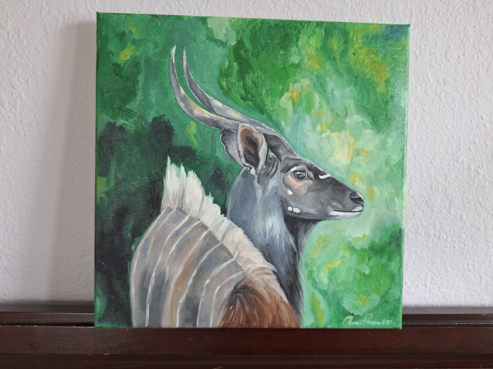 Original Oil Painting Portrait Of A Nyala Antelope African On Canvas