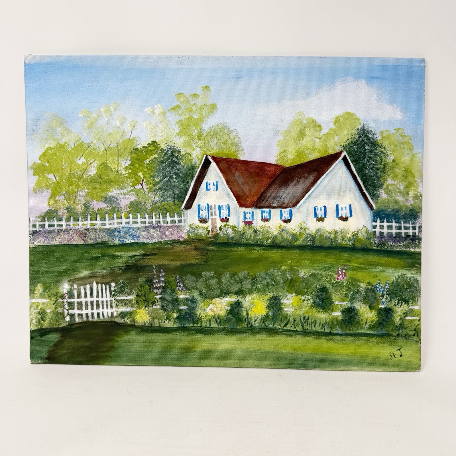 Original Impressionism Country Farm House Cottage Landscape Painting Cottagecore