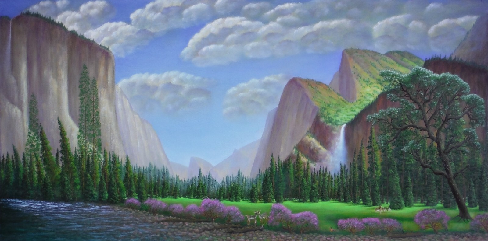 Bridalveil Fall and Merced River painting by Philipp Merillat