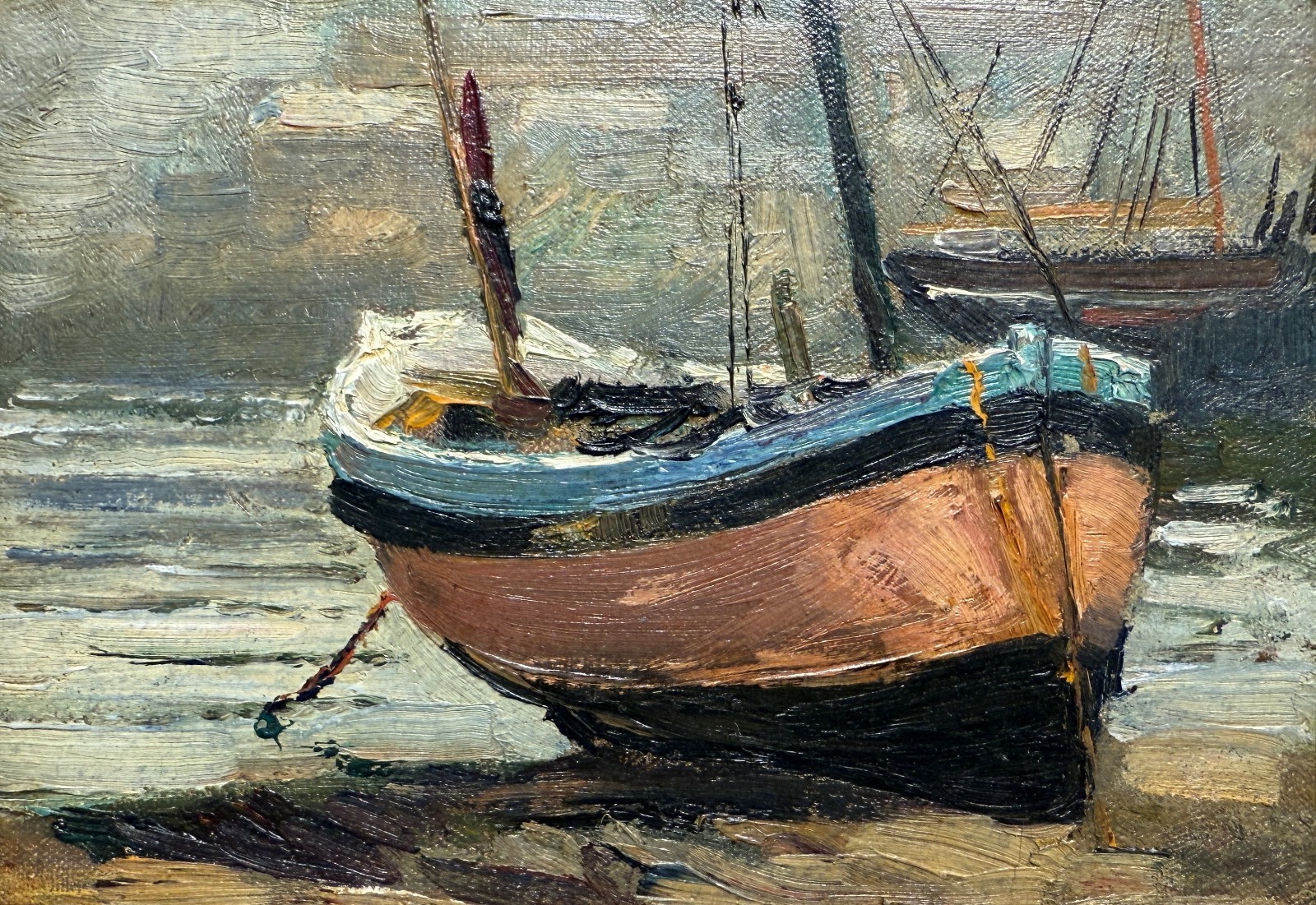Hayley Lever «Boat on Beach,» American Impressionism, Seascape with Provenance