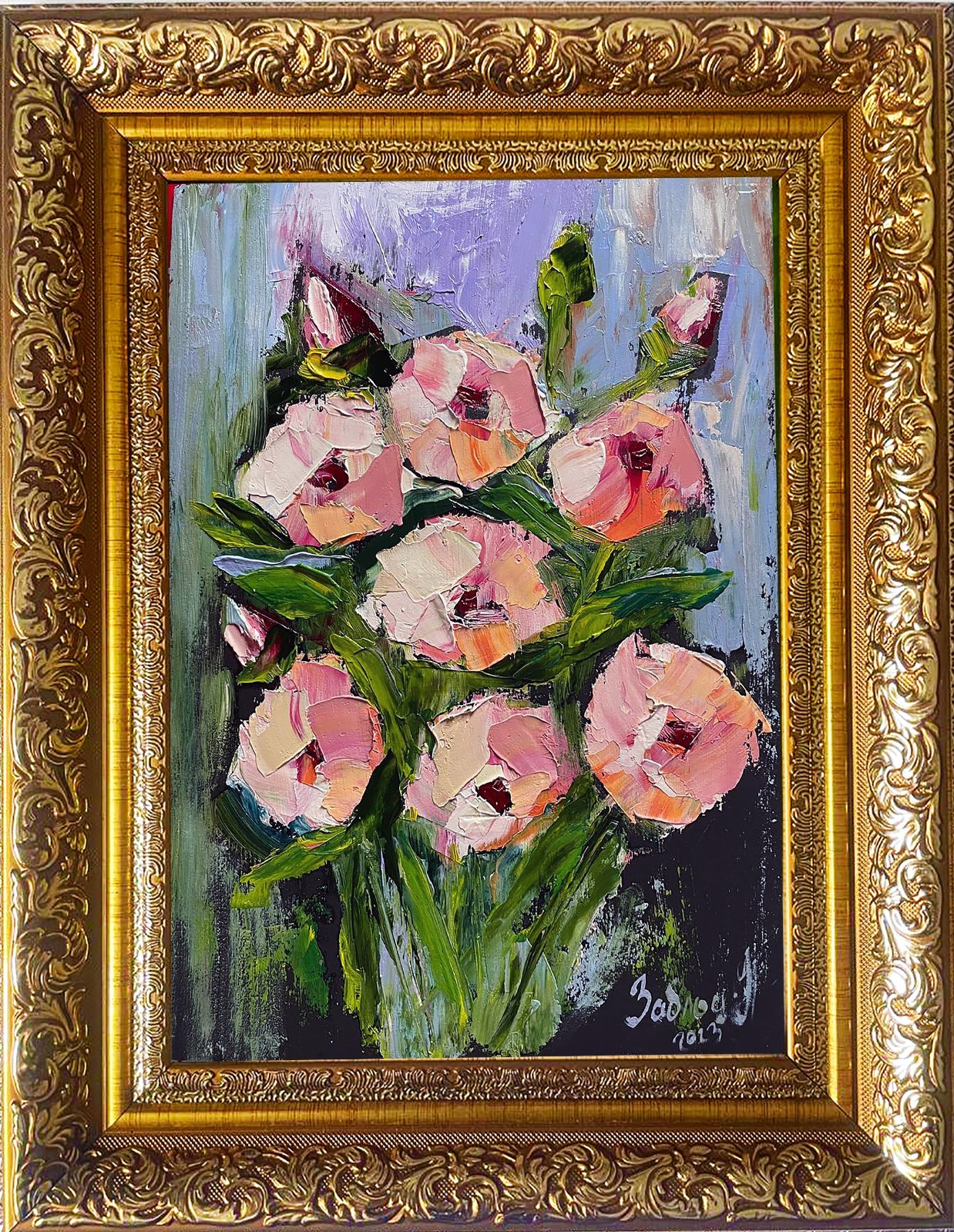 Pink Peonies Oil Painting, 20×28 cm (7.87×11.02 in) Textured Palette Knife Flora