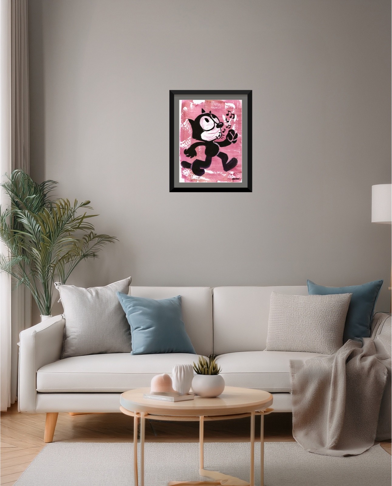 Atherton 9×12 Original Pop Art Character Pink Painting «Felix the cat» signed