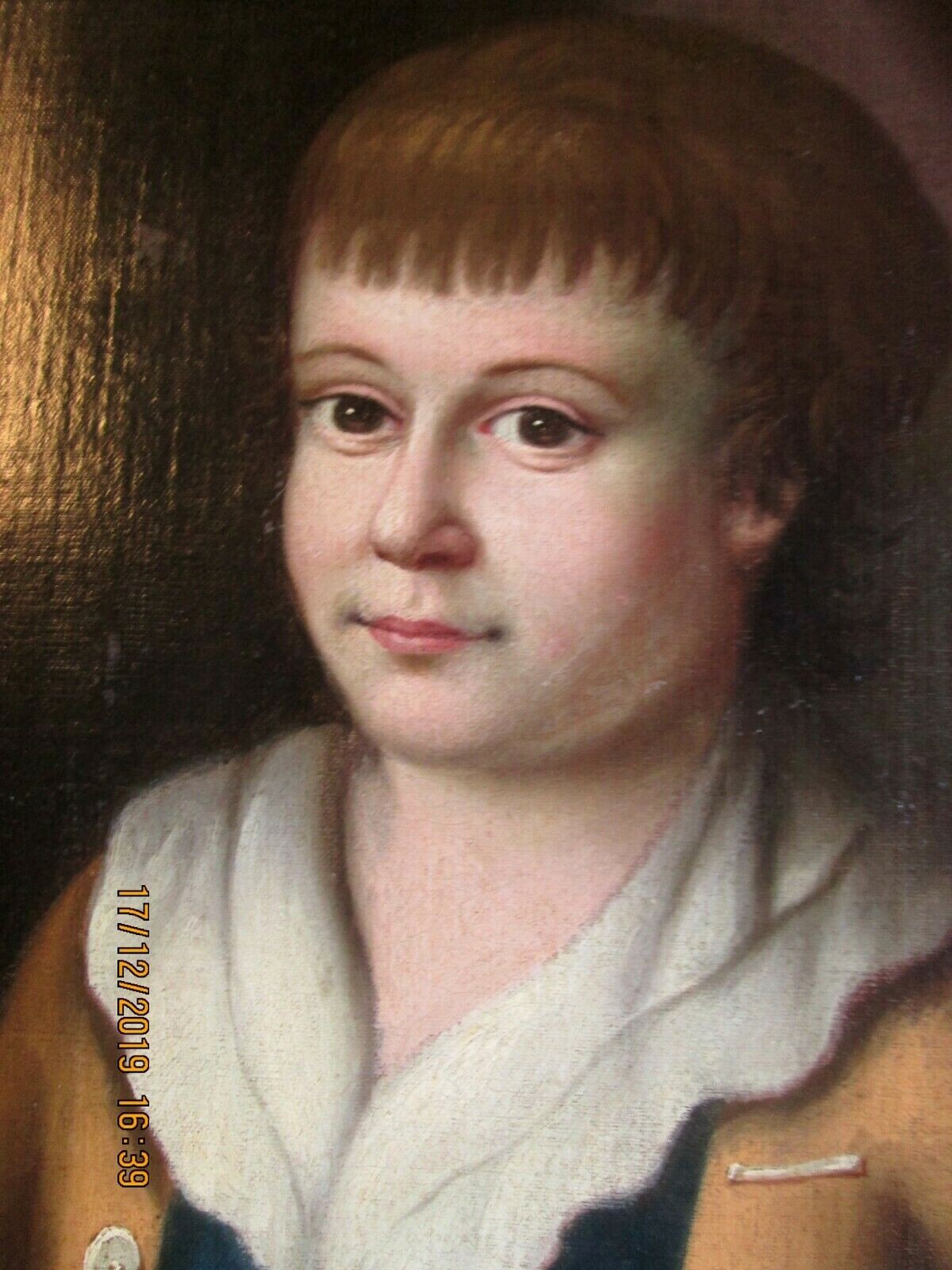 Lt. 1700’s 36″ x 50″ FRAMED 18TH C.AMERICAN PORTRAIT PAINTING O/C BOY W/DOG
