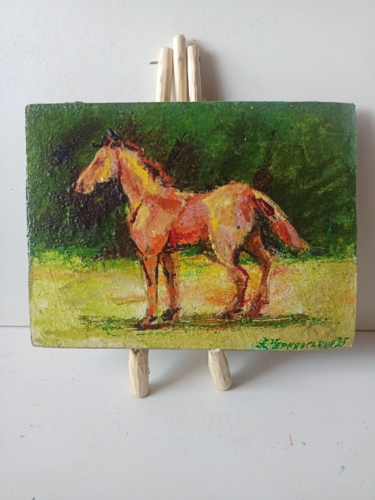 Horse Painting Landscape Art Impressionistic Oil Painting 6 x 7.8 in