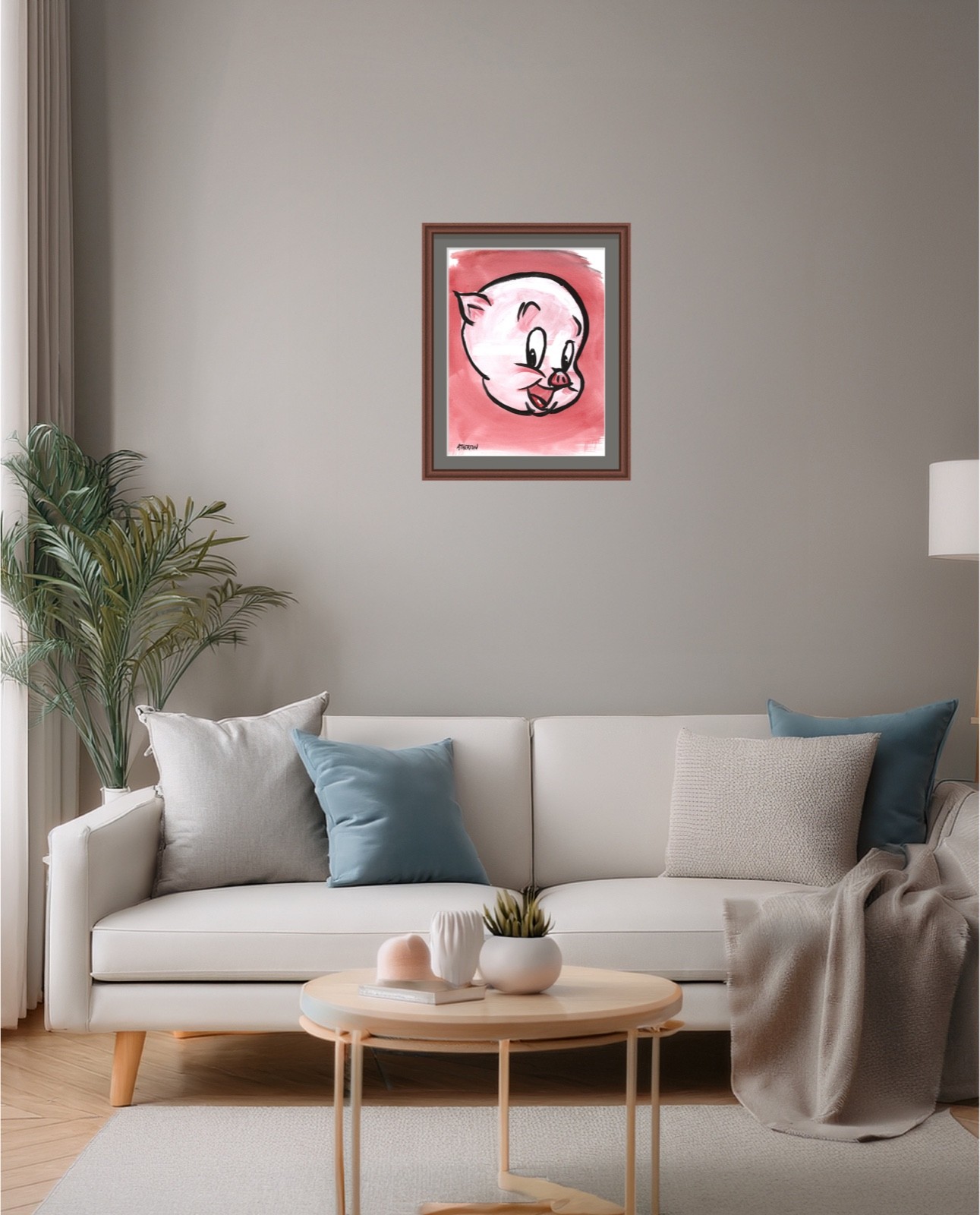 Atherton 9×12 Original Pop Art Character Acrylic Painting «Porky Pig» signed