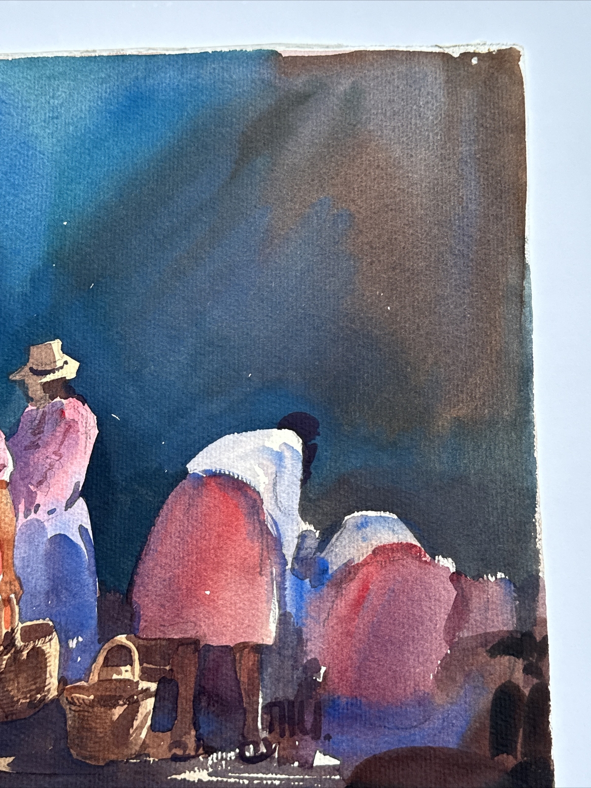 VINTAGE IMPRESSIONISM PAINTING MEXICO STREET SCENE VENDORS MARKET CASTILLO