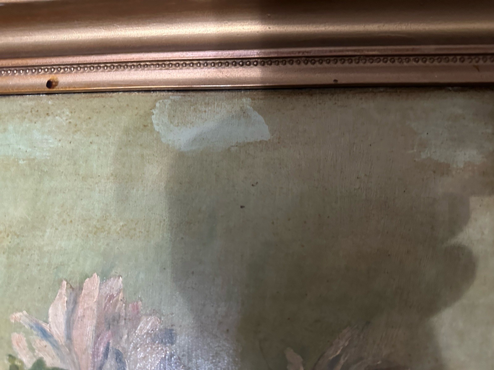 Antique Victorian Rare Horizontal Oil / C Chrysanthemum’s 40 X 14 Still Life