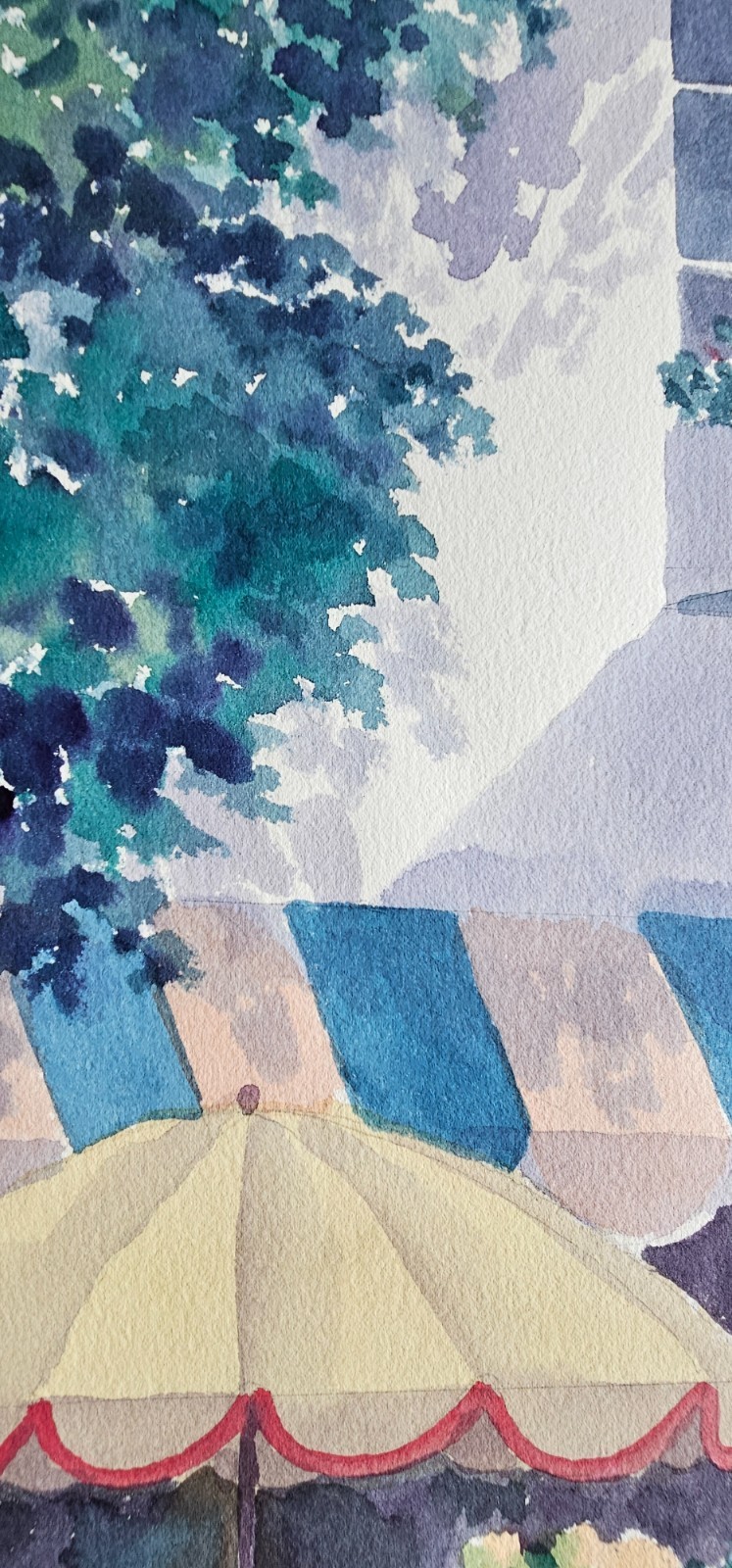 Peter Wong Beach House Original Watercolor painting Arches paper Flower Shop art