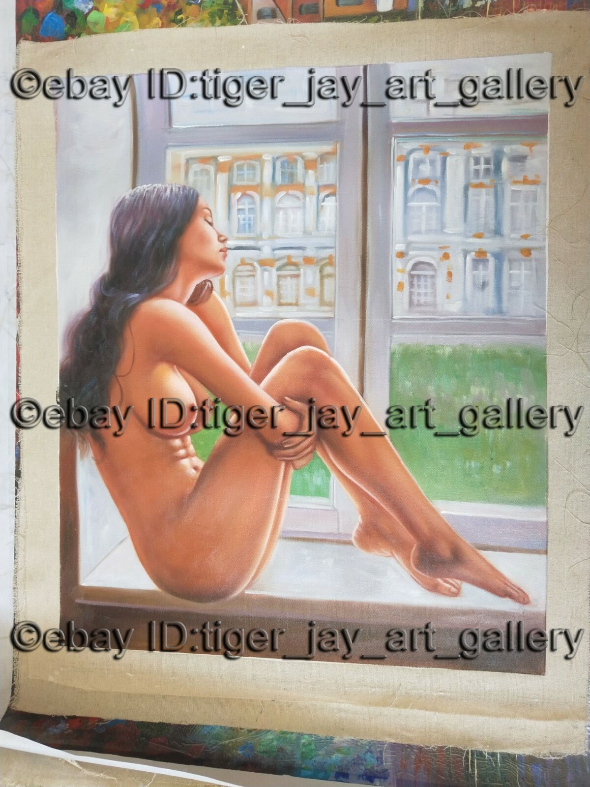 Woman after Bath Sitting On Window Boob Tit Waiting Her Boyfriend Naked Painting