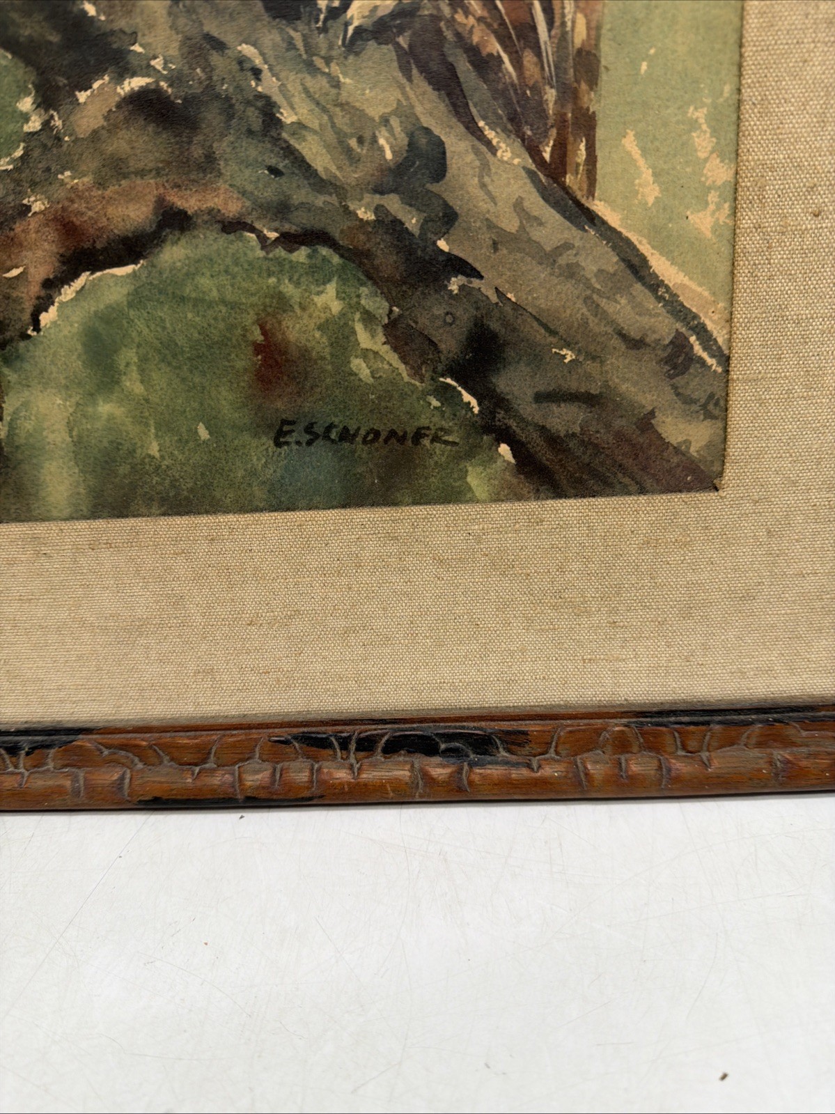 E Engelbert Schoner Signed German Impressionist Pair Owls Forest Listed Artist