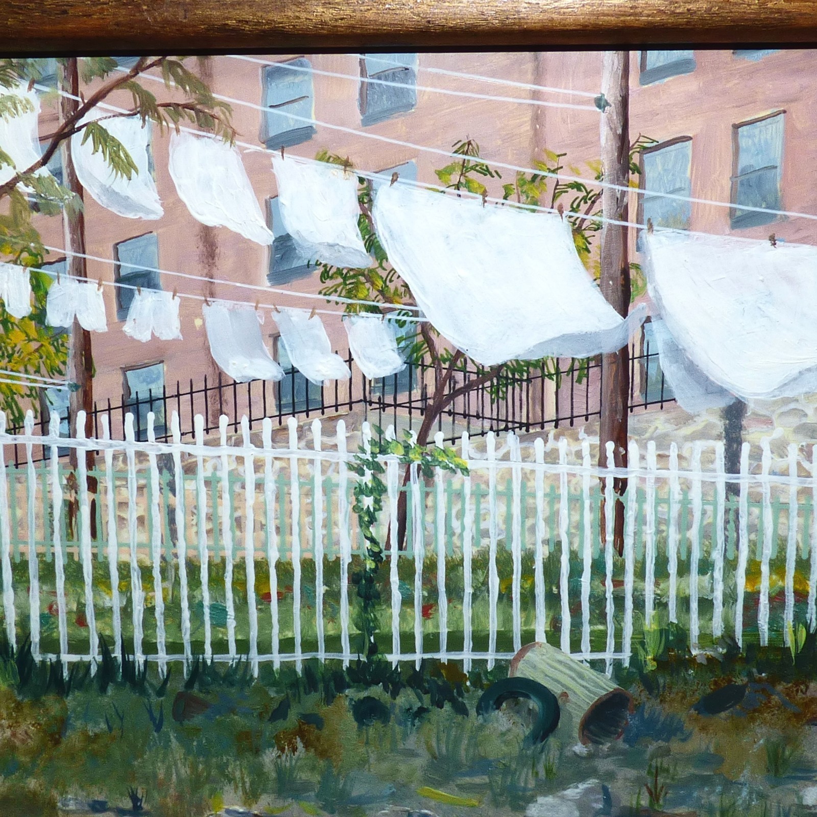 Large vintage depression era Bronx New York painting boys in slums Westchester