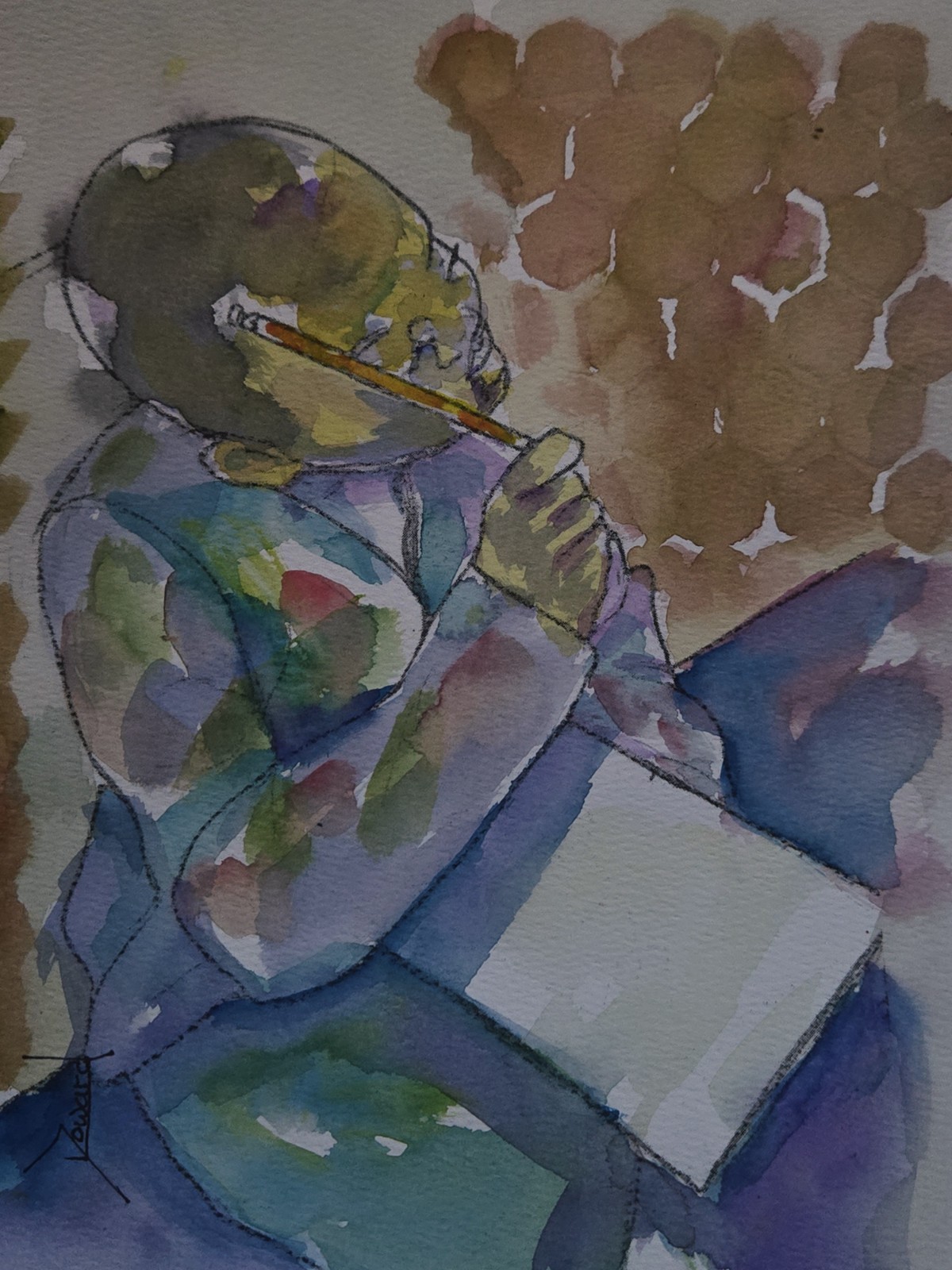 ORIGINAL African American Urban Watercolor painting «Deep Thoughts»