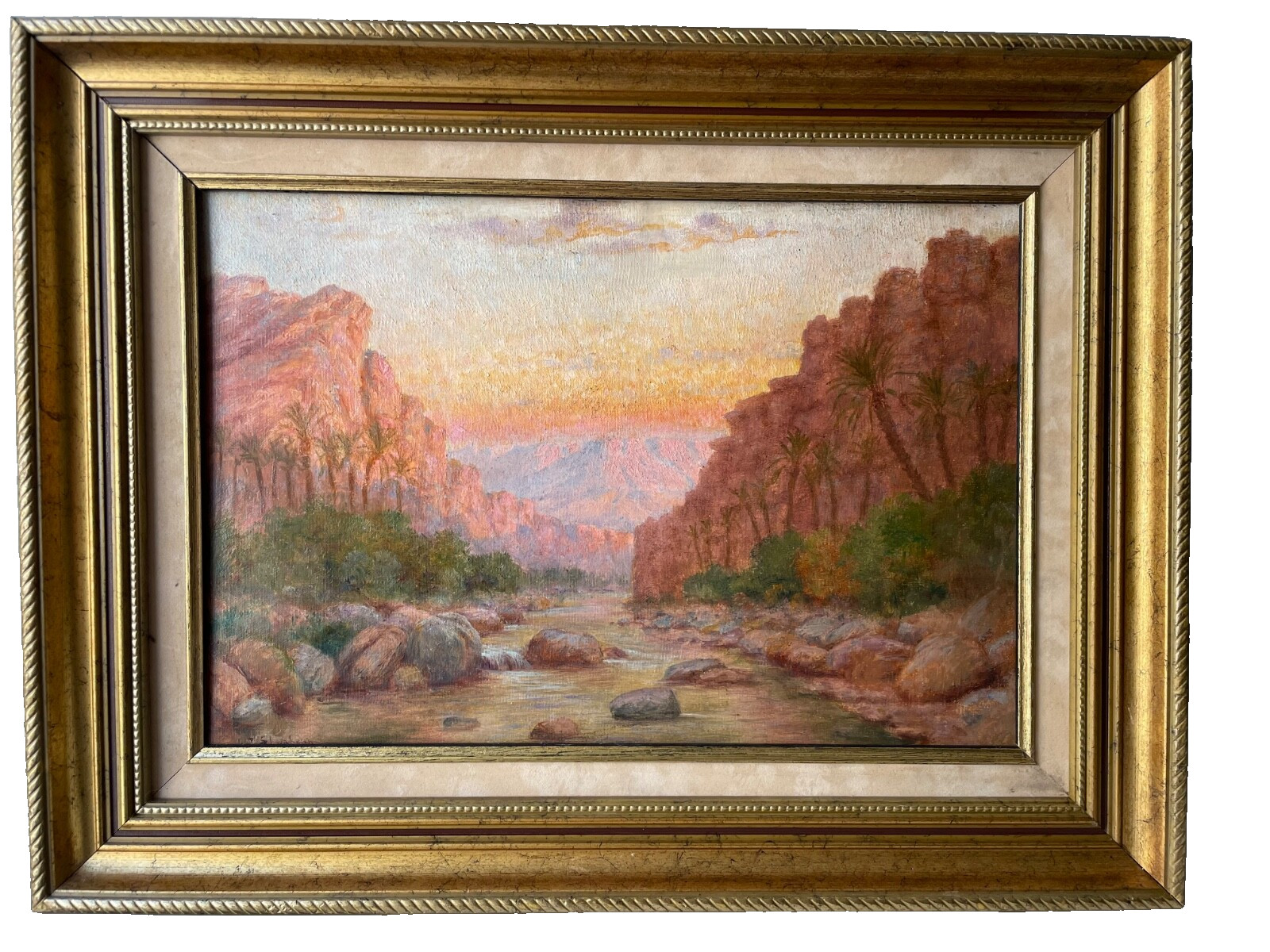 19th Century JOHN LEWIS SHONBORN Signed – Sunset in the Canyon – Oil on Canvas