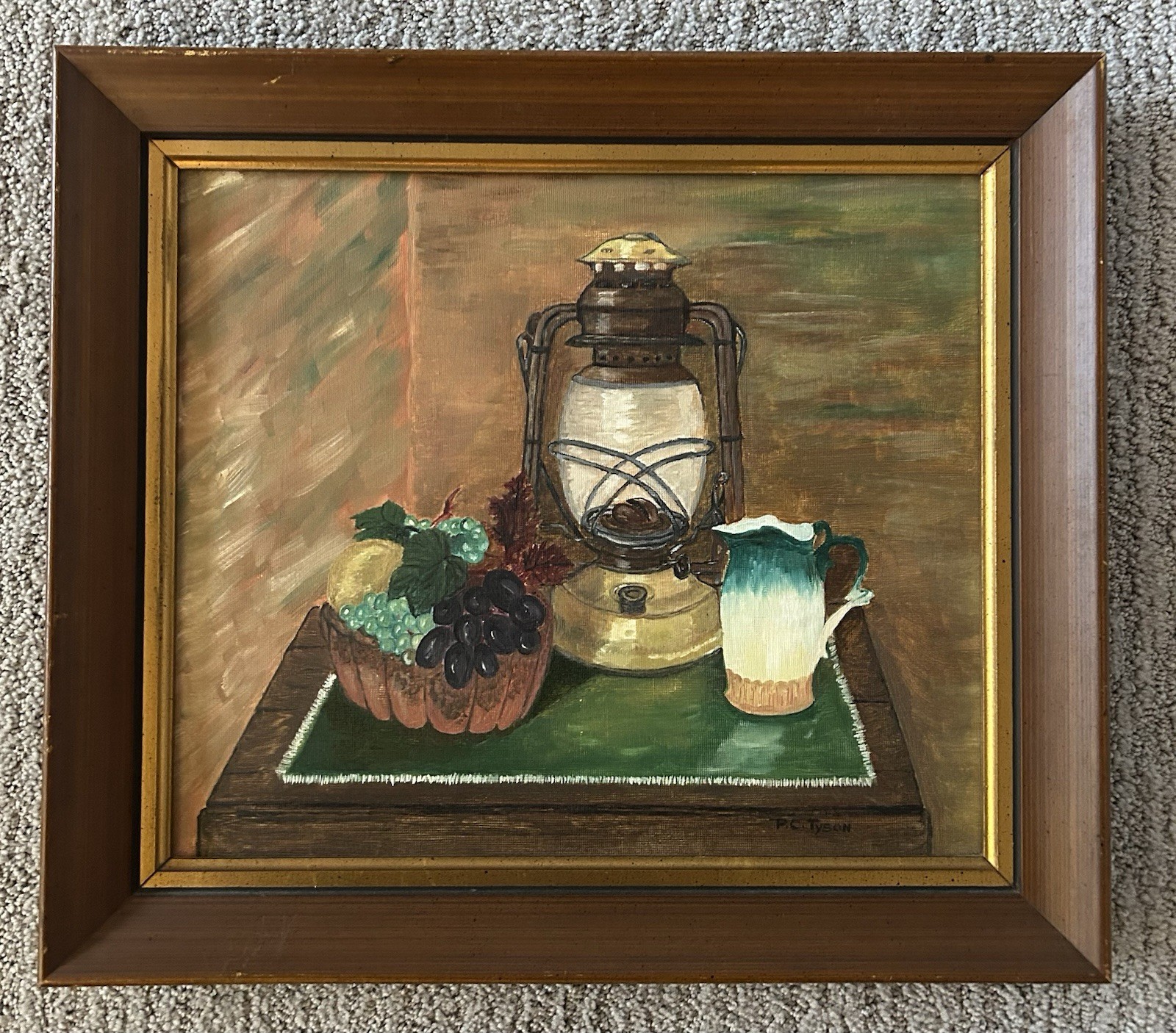 VTG Oil Painting Outsider Naive Still Life Camping Folk Art Framed 15×17 Signed