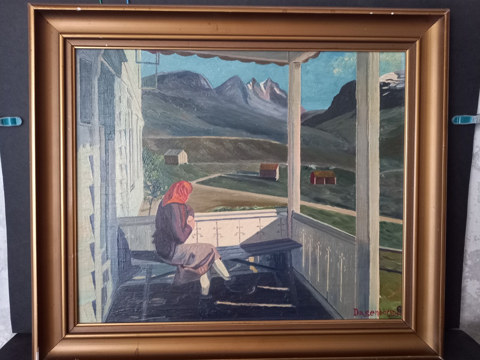 Oil painting «Scandinavian landscape from the veranda», Modernism of the 1940s.