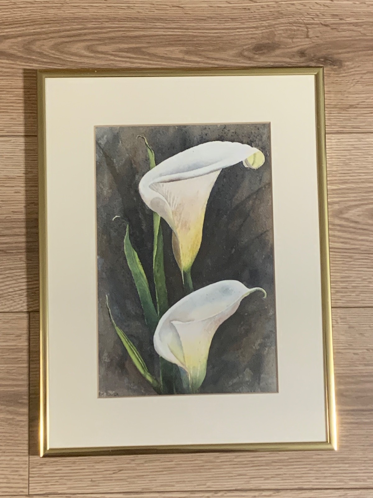 Jim Rolick Original Watercolor White Calla Lily Floral Still Life Art