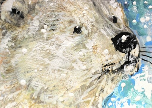 ORIGINAL ACEO Painting POLAR BEAR Winter Cub Animal White Arctic Snow ATC ART