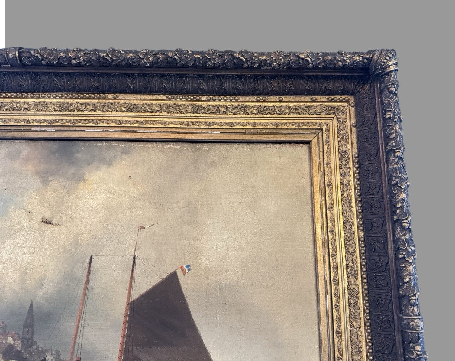 Antique Victorian Nautical Seascape Oil Painting on Canvas FD Briscoe
