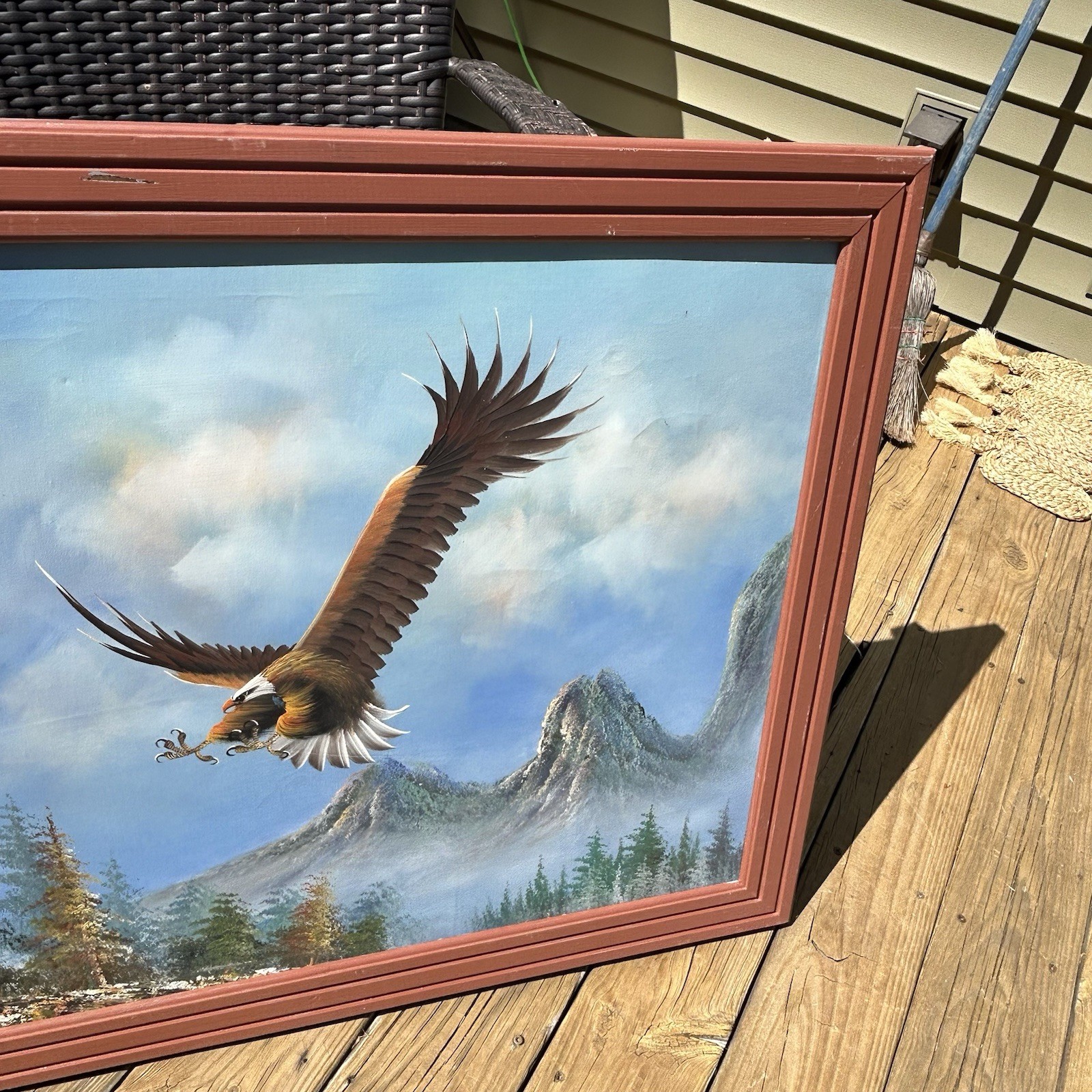 Soaring Bald Eagle in Flight Oil Painting On Canvas Nature Realism Framed