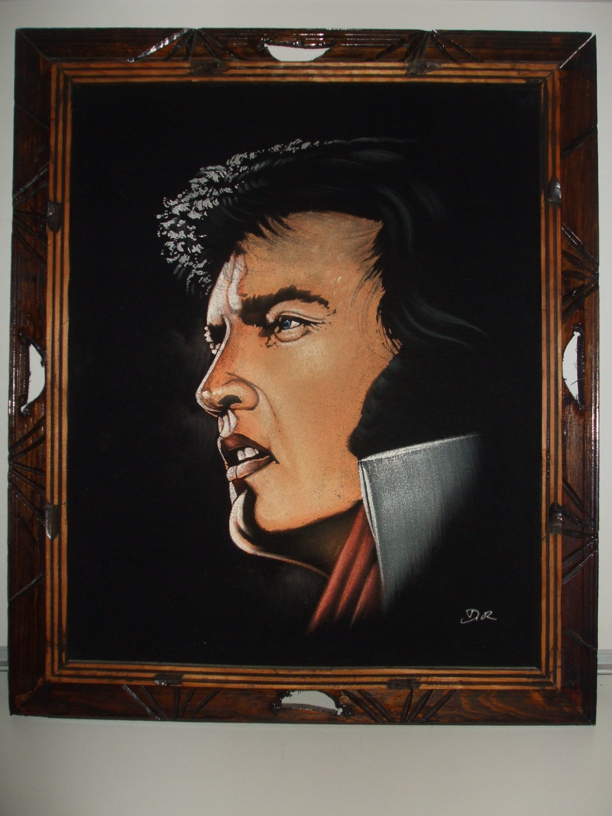 Vintage Elvis Presley Black Velvet Hand Painted Portrait Artist Signed