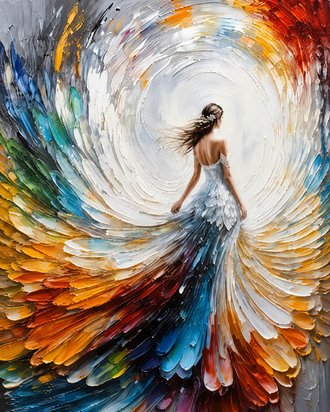 Abstract Woman Wall Art, Colorful Mixed Media Canvas Painting, Textured Modern D