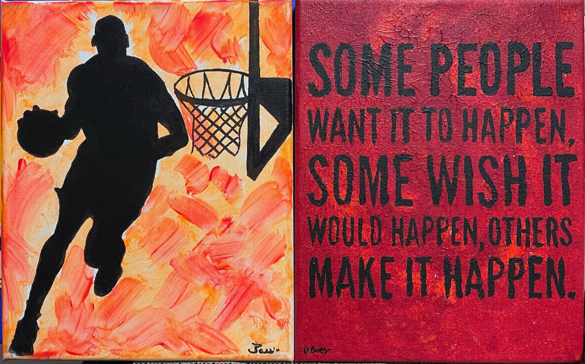 Seasoned Art Hand painted basketball star athlete inspiring signed canvas sports