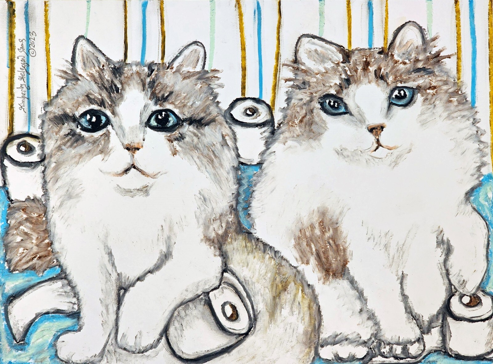 Ragdoll Cat Hoarding TP 9×12 Original Painting Artist KSams Bathroom Art
