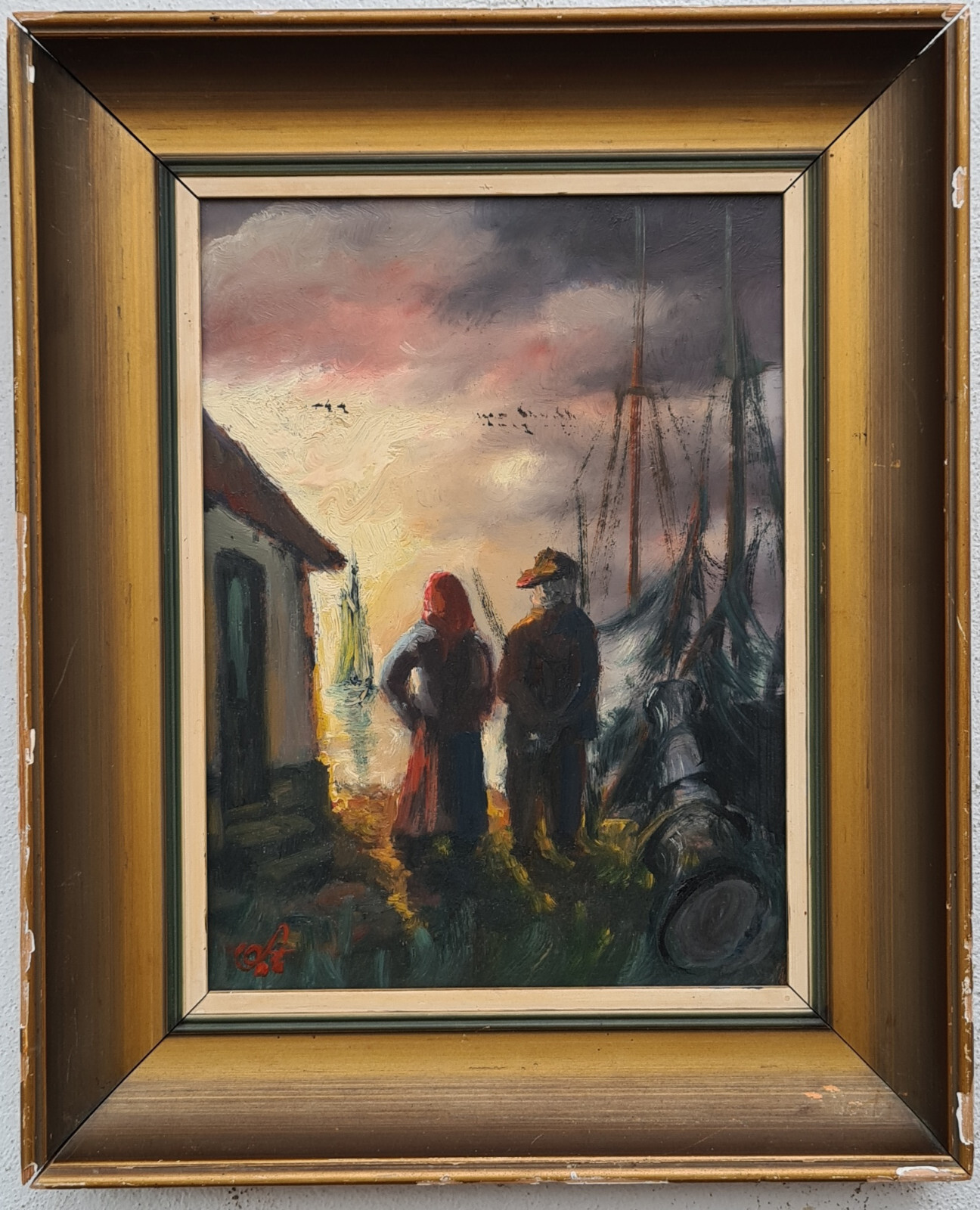 Oil painting oil painting masterpiece landscape seafaring ships sea people 254