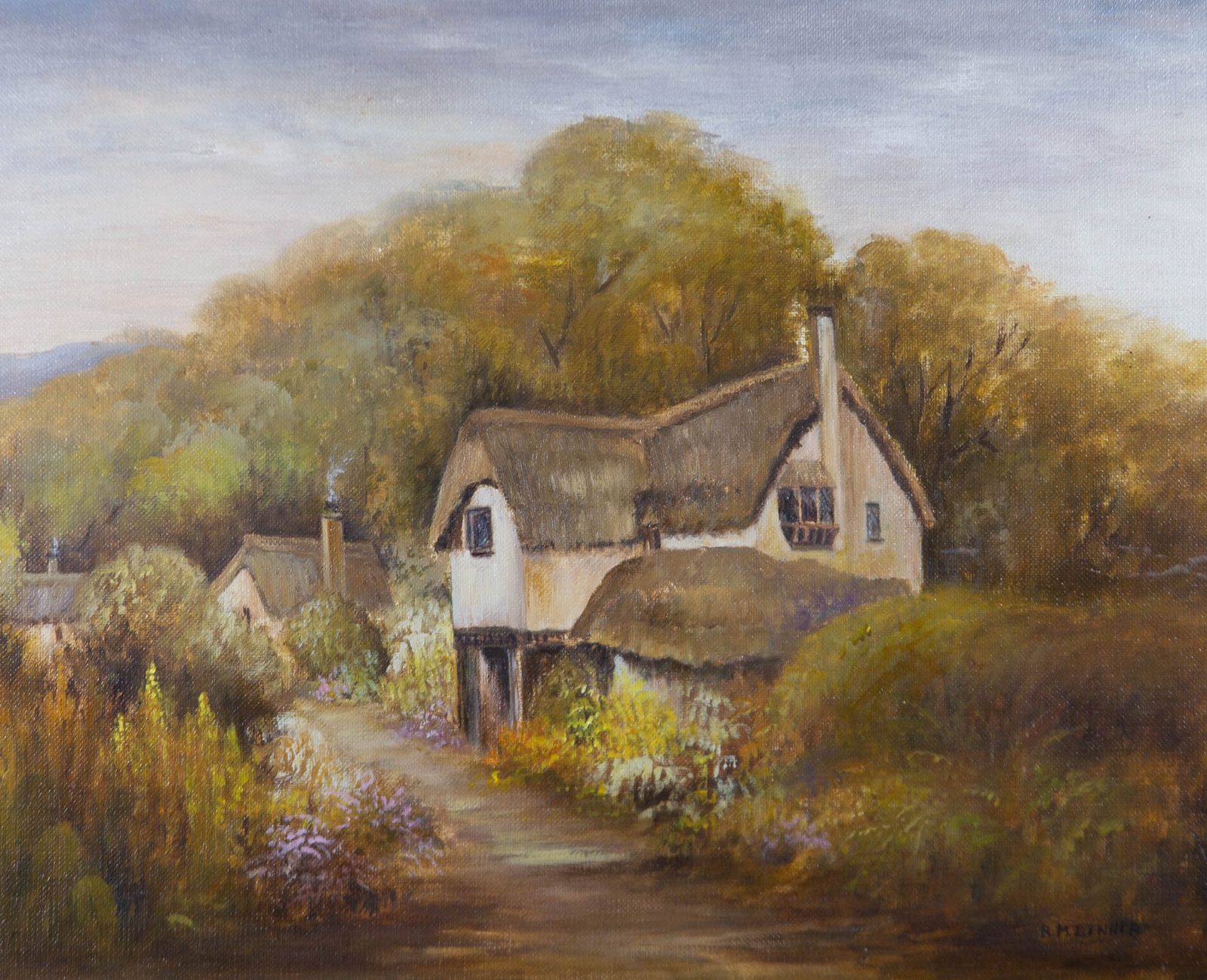 B.M. Denner – 20th Century Oil, Rural Scene with Thatched Cottage