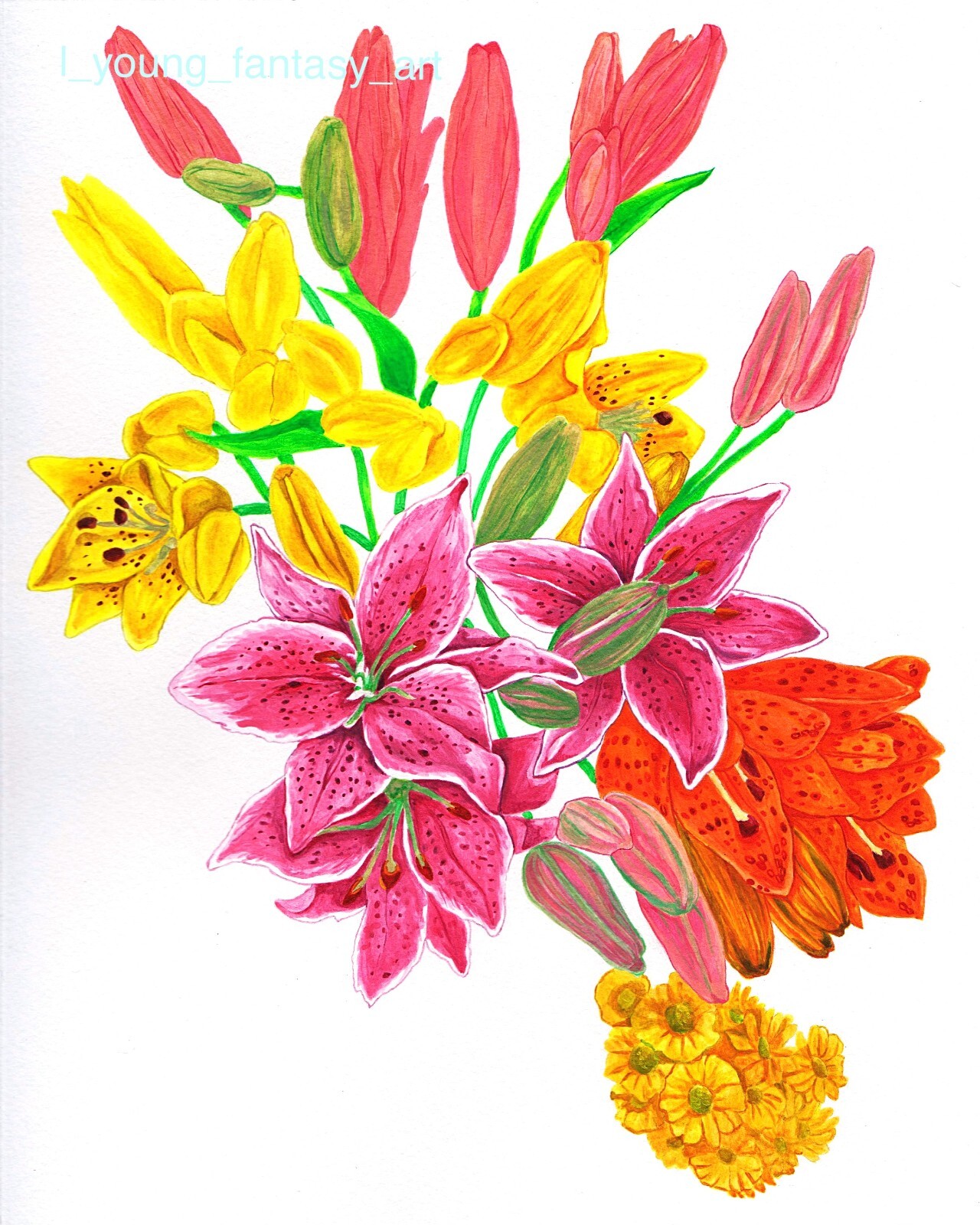 ORIGINAL PAINTING LILIES DAISIES FLOWER FLORAL REALISM OOAK ART 8×10 BY LYOUNG