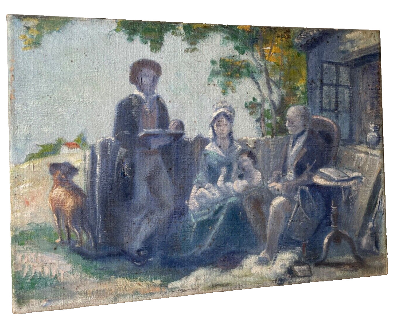 19th Century Victorian Era Antique Oil on Canvas Portrait Family Countryside