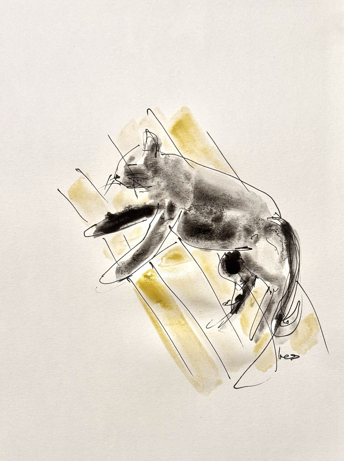SAMATOWIC Original Abstract Cat Expressionism 9×12 Ink Handmade Signed Art 24