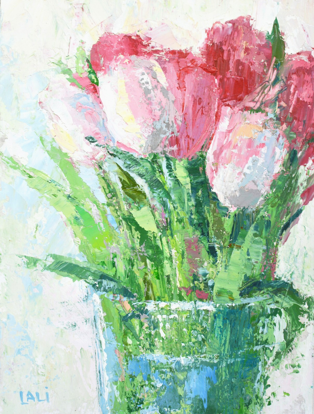 Original Oil Painting Impasto 8″x6″ Tulips Modern art White flowers Floral art