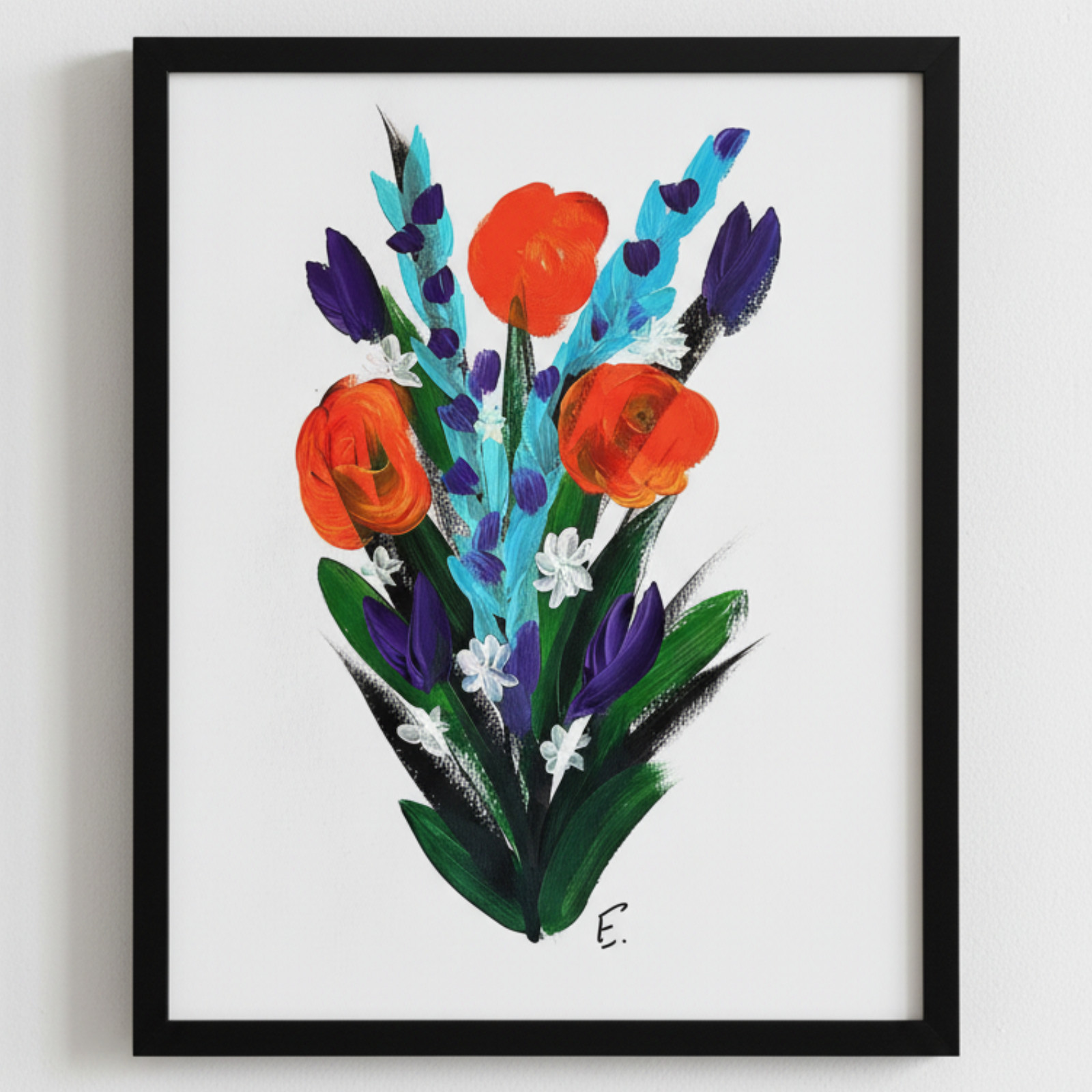 Original Bold Abstract Flowers Acrylic Painting «Spring III» Signed Paper 11×14