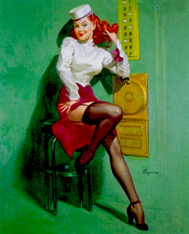 16″ ELEVATOR CALENDAR GIRL pinup ELVGREN pin-up UPSKIRT garters nylons stockings
