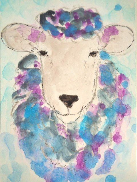 ATC ACEO Country Farm COLORFUL WOOLY SHEEP Painting Art