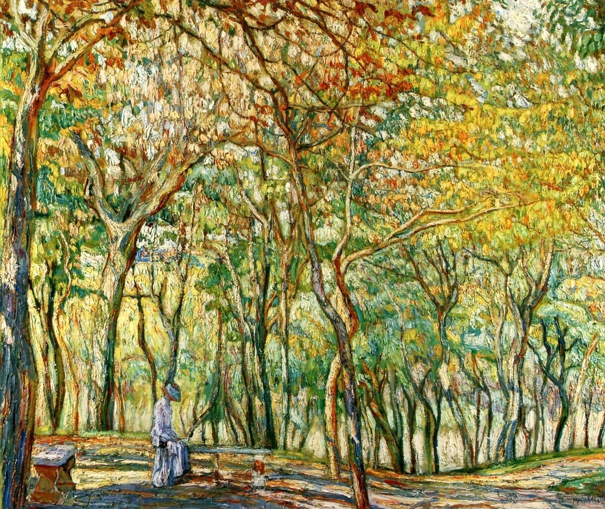 Oil painting impression landscape & lady art Autumn-Thoughts-Abraham-A-Manievich