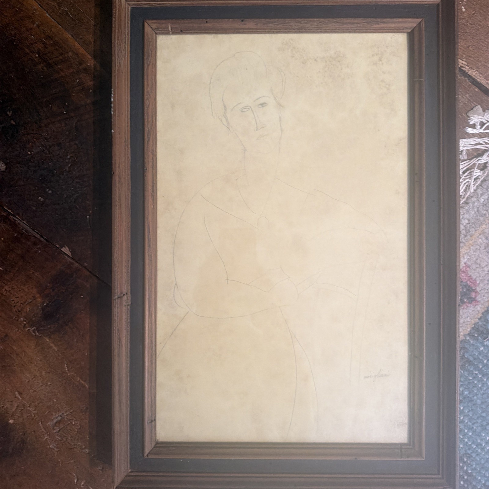 Modigliani Framed Sketch, Signed Copy, Framed With Peacock Emboss, 1963