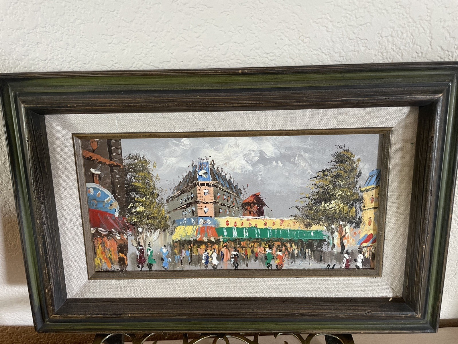 Vintage MCM Original Signed Oil Painting on Wood of Paris in the 1960s