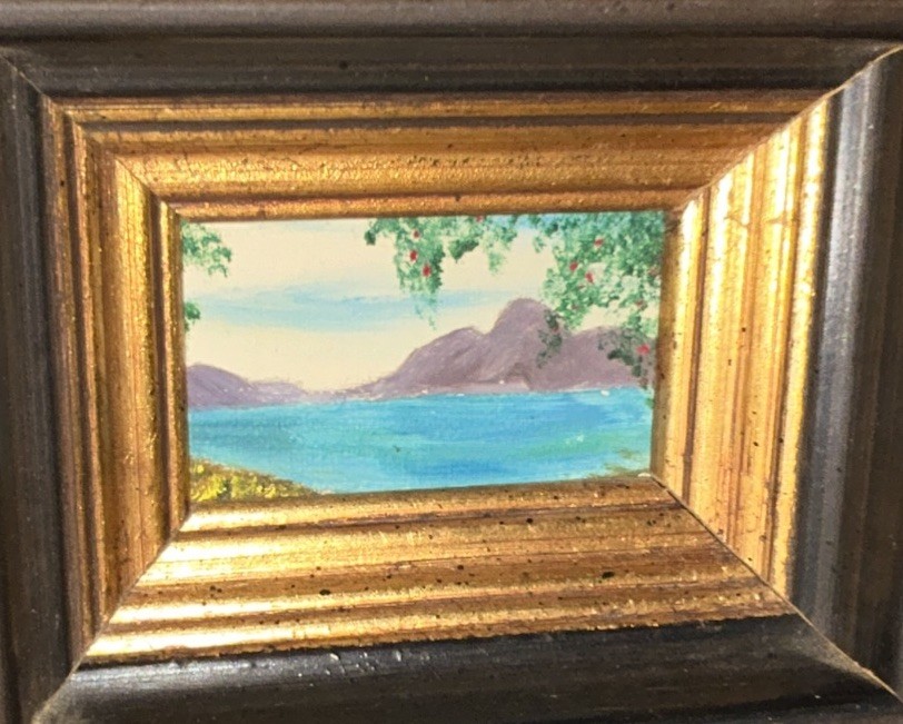 VTG Original Miniature Landscape Ocean Mountain Frame 3.75×4.75×1.75”D (2×3)