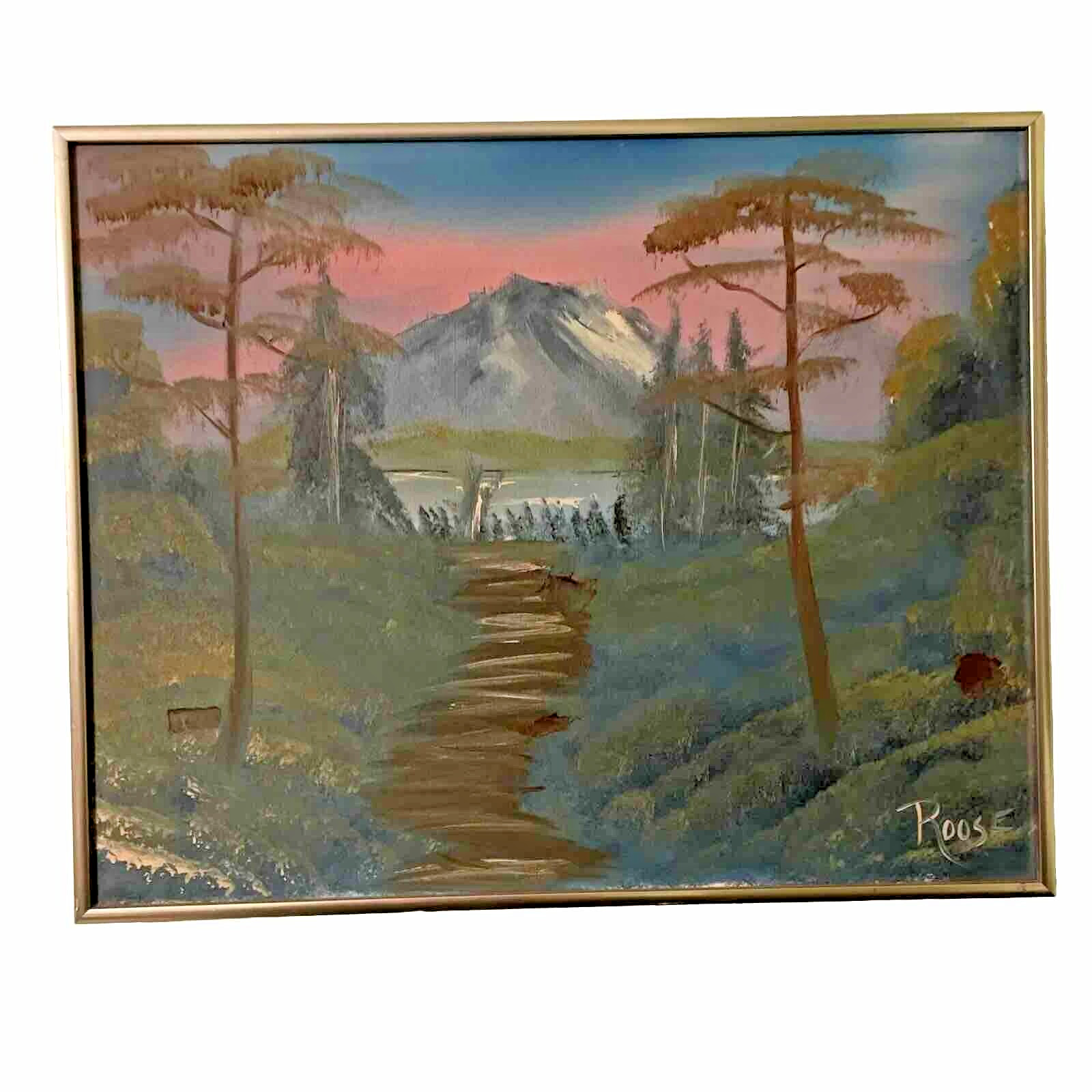 Framed Original Oil Painting 16”x20” Mountain Landscape Signed Studio Amateur