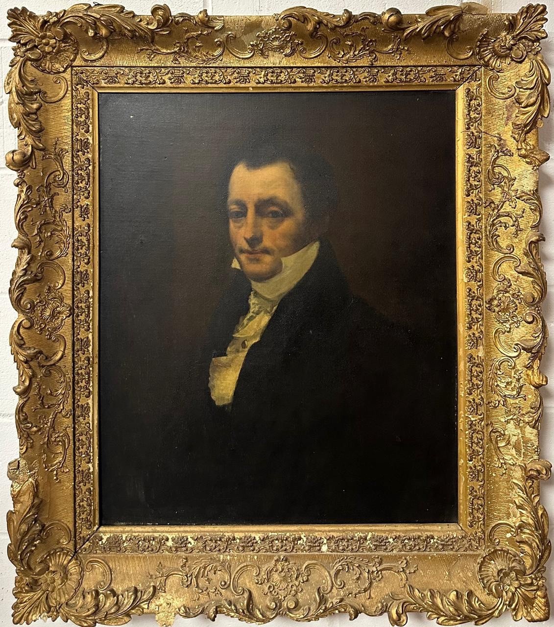 19th Century English School Gentleman Portrait Oil Painting on Canvas Antique